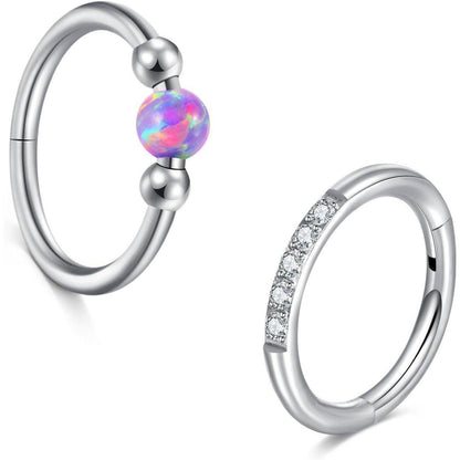 2er Set Nasenring Hoop Segment Clicker Edelstahl 16G Azurblau Opal