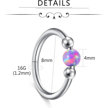 2er Set Nasenring Hoop Segment Clicker Edelstahl 16G Azurblau Opal