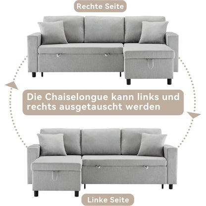Schlafsofa mit Stauraum & Chaiselongue – Hellgrau