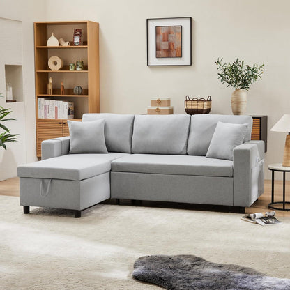 Schlafsofa mit Stauraum & Chaiselongue – Hellgrau