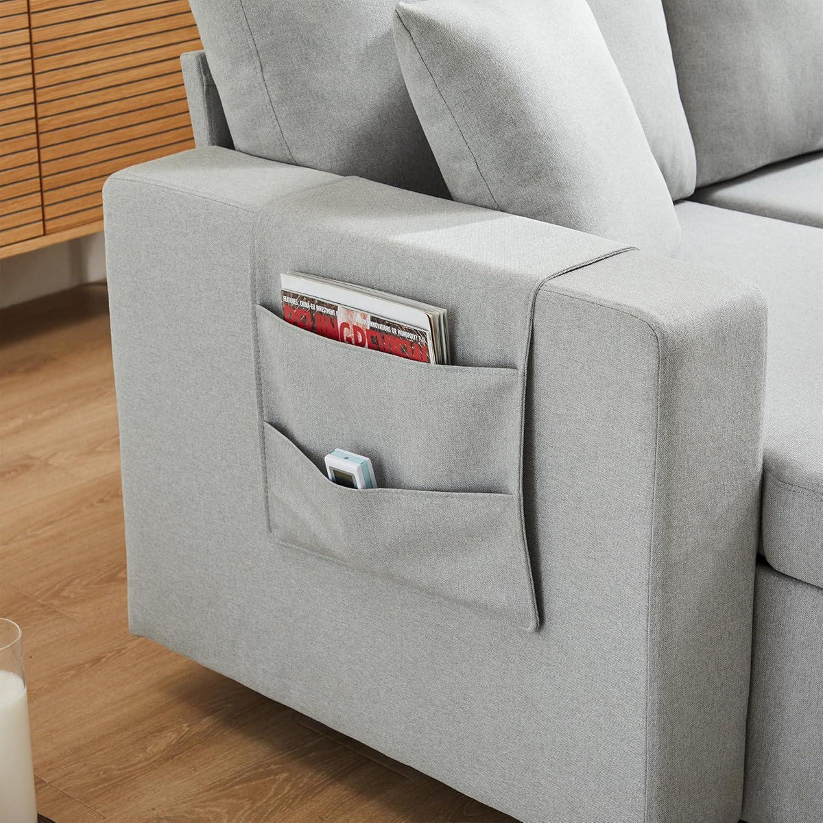 Schlafsofa mit Stauraum & Chaiselongue – Hellgrau