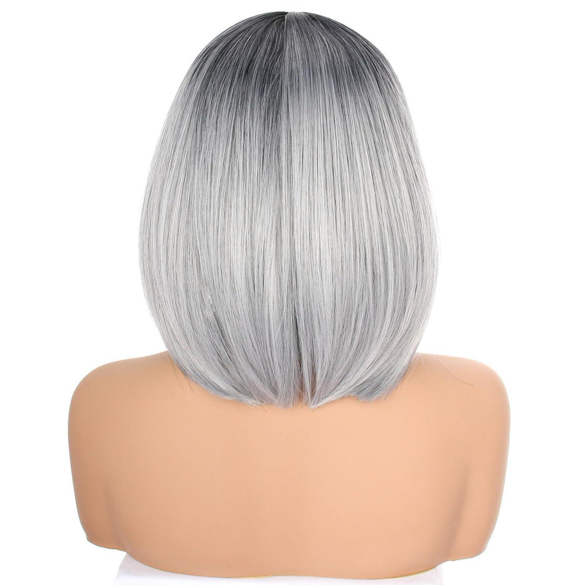 Kurze Bob Grau Perücke Gerade Pony Synthetisch 30cm