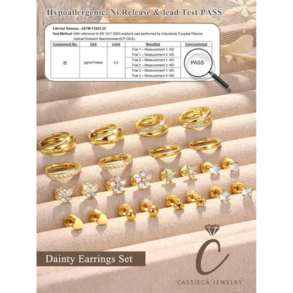 12 Paar Damen Ohrringe Set | Edelstahl & 14K Gold Ohrstecker