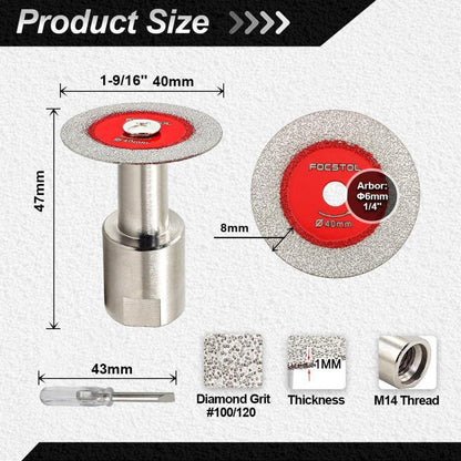 Diamant Trennscheibe 40mm für Glas & Fliesen, 5er Set mit Flansch