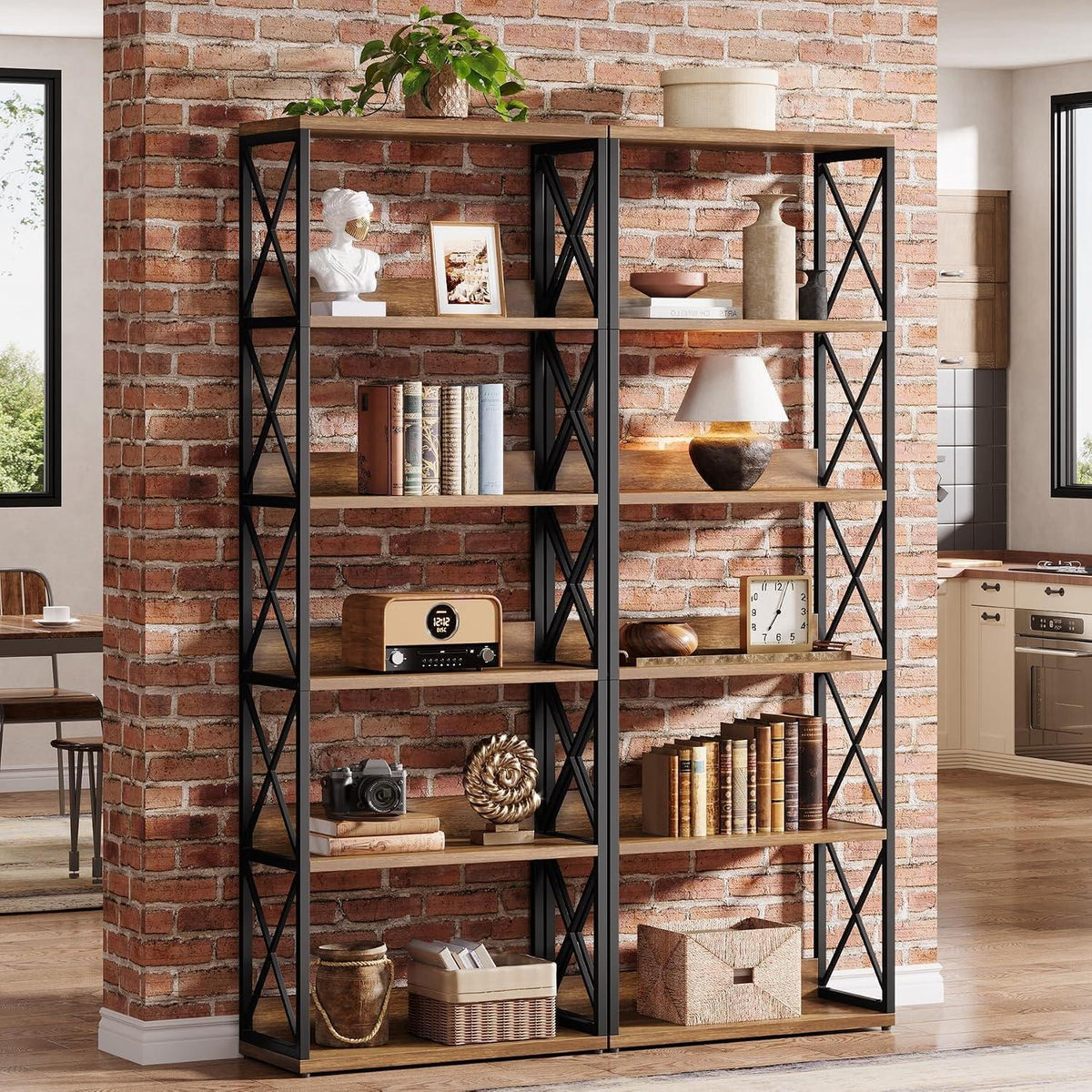 Industrie Bücherregal 6-stöckig, 178cm hoch, Braun & Schwarz