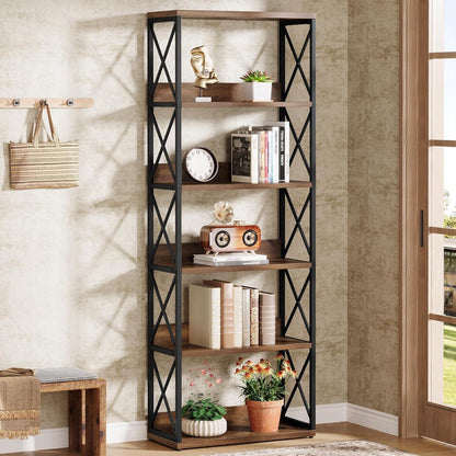 Industrie Bücherregal 6-stöckig, 178cm hoch, Braun & Schwarz