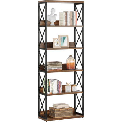 Industrie Bücherregal 6-stöckig, 178cm hoch, Braun & Schwarz