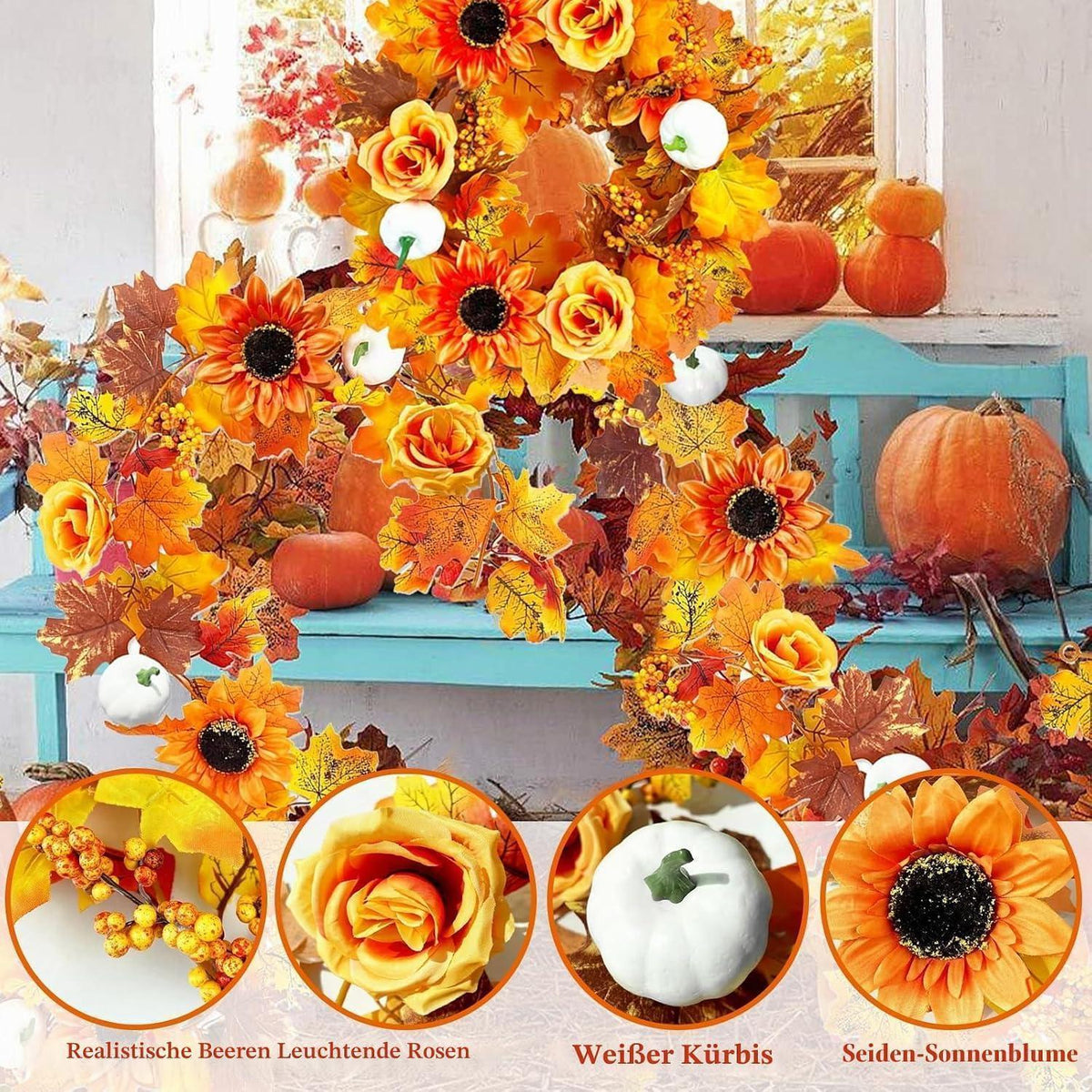 Künstliche Ahornblattgirlande - 2er Set für Herbstdeko