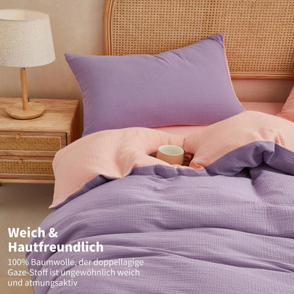 Doppelte Muslin Bettwäsche Lila Rosa 220x240 - 3-teilig