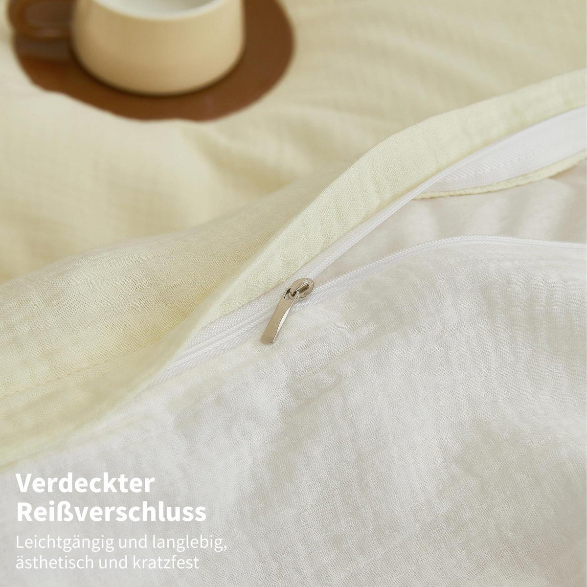 Doppelte Muslin Bettwäsche 220x240 Hellbeige Weiß 100% Baumwolle