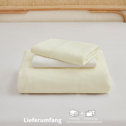Doppelte Muslin Bettwäsche 220x240 Hellbeige Weiß 100% Baumwolle