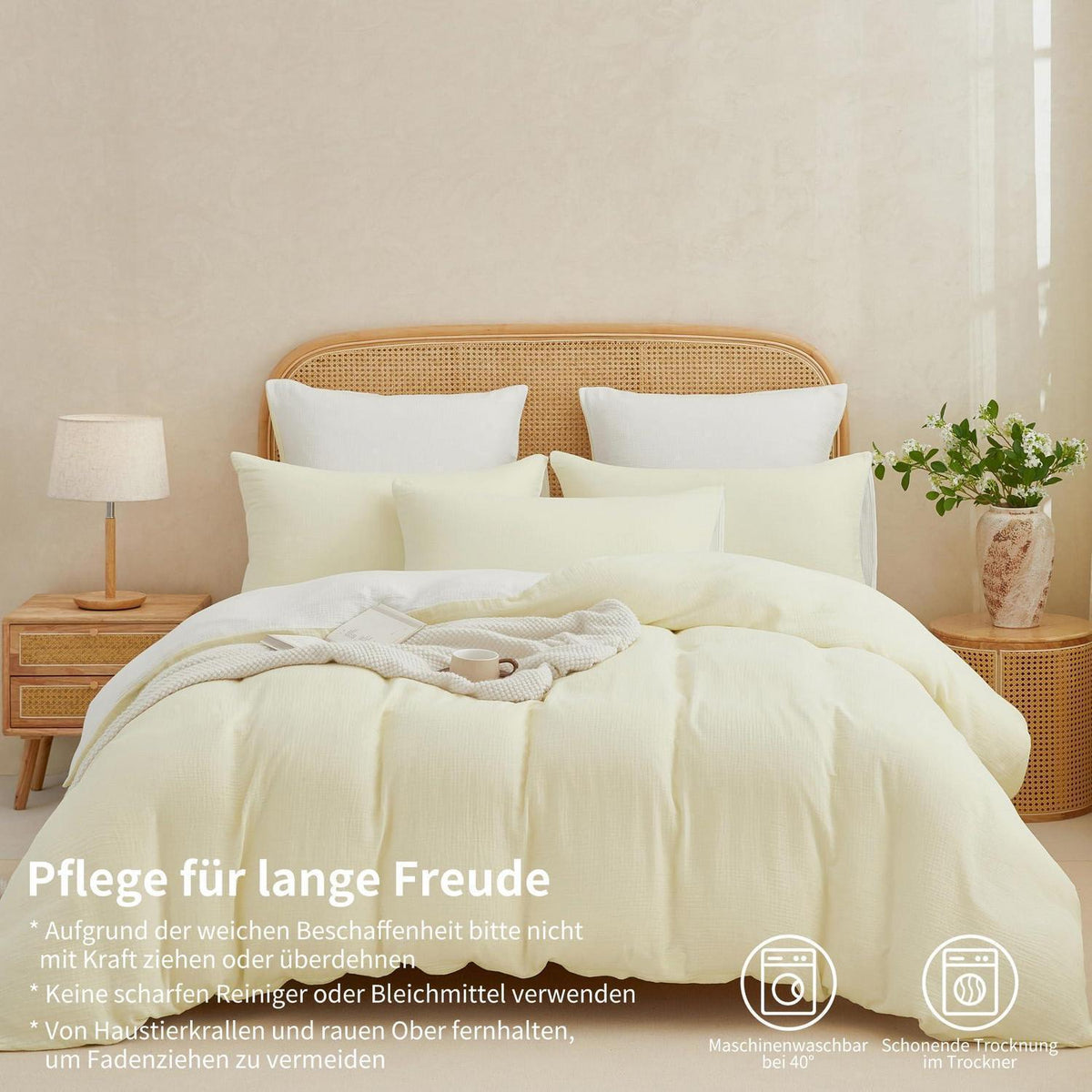 Doppelte Muslin Bettwäsche 220x240 Hellbeige Weiß 100% Baumwolle
