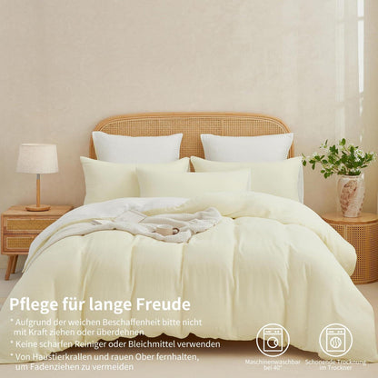 Doppelte Muslin Bettwäsche 220x240 Hellbeige Weiß 100% Baumwolle