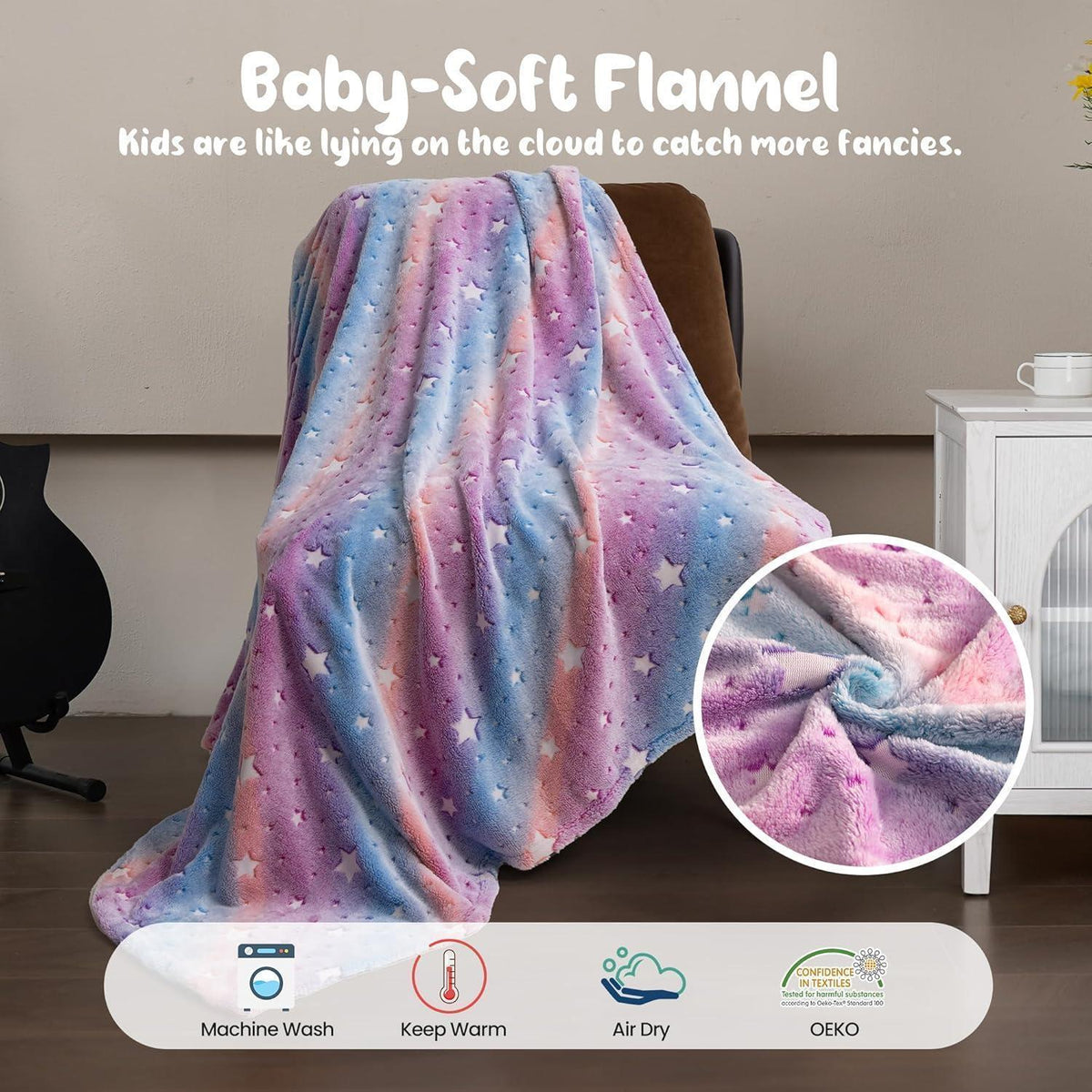 Kuscheldecke Kinder Stern 3D leuchtend 120x150cm