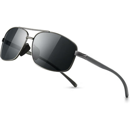Herren Sonnenbrille Rechteckig Polarisert UV400 Metallrahmen Grau