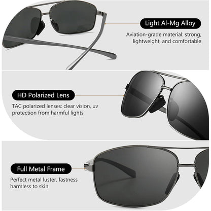 Herren Sonnenbrille Rechteckig Polarisert UV400 Metallrahmen Grau