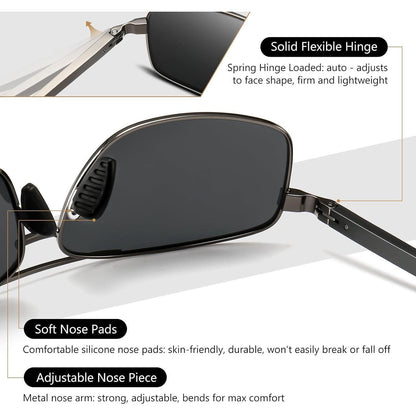 Herren Sonnenbrille Rechteckig Polarisert UV400 Metallrahmen Grau