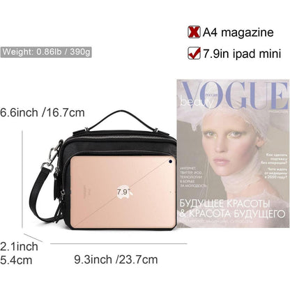 Umhängetasche Damen Klein mit Reißverschluss Schwarz in Lederoptik
