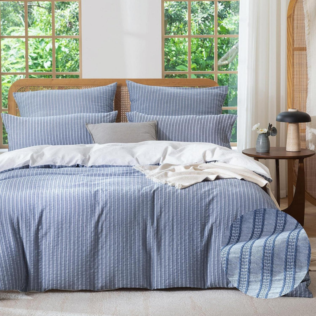 Bettwäsche-Set 135x200 Baumwolle Denimblau 4tlg. Jacquard & Stone Wash