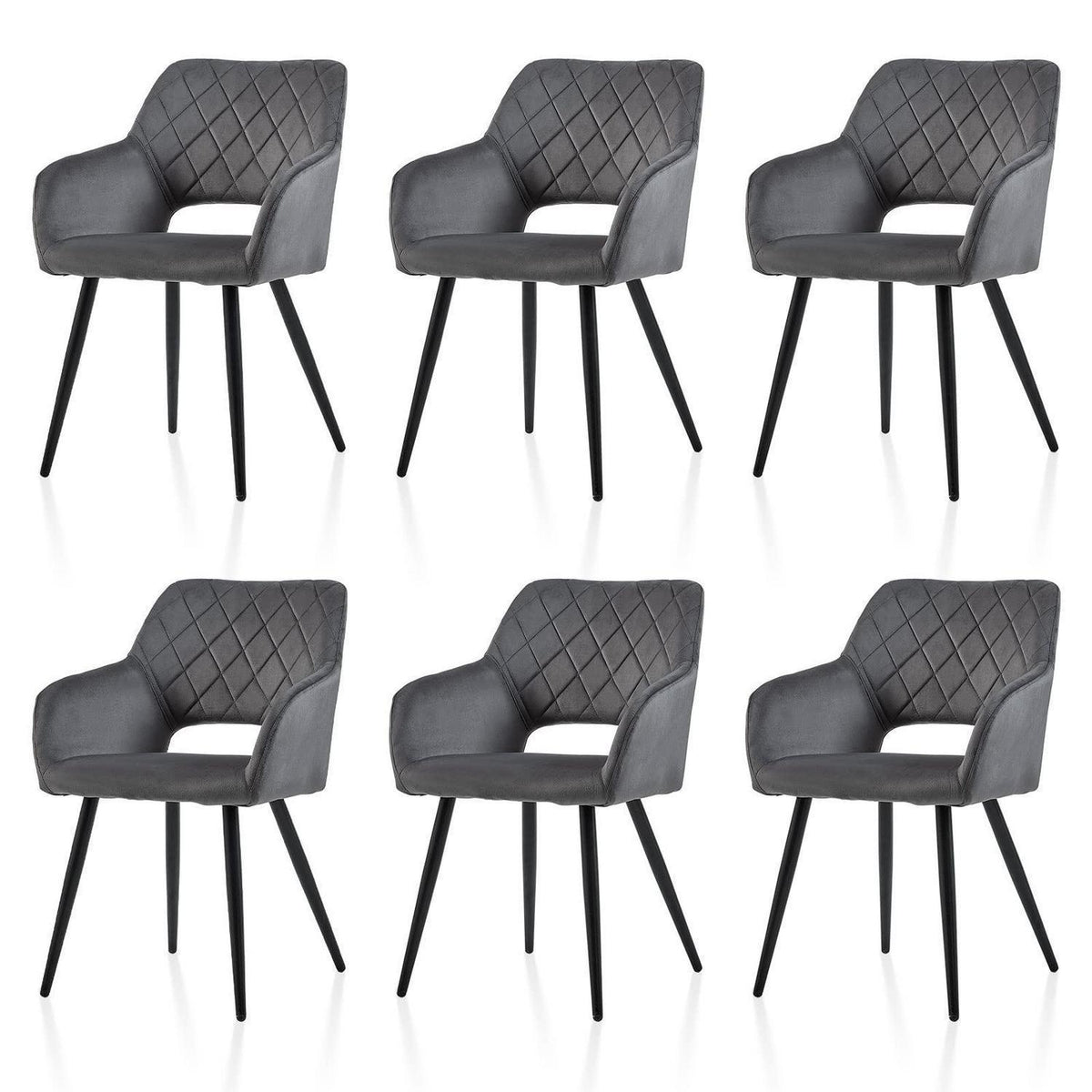 Samt Esszimmerstühle Set 6 – Grau, gepolstert & modern
