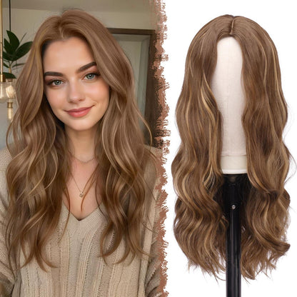 Lange lockige Braun-Blond Perücke 60cm – Natürliche Damen Perücke