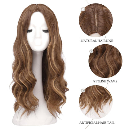 Lange lockige Braun-Blond Perücke 60cm – Natürliche Damen Perücke