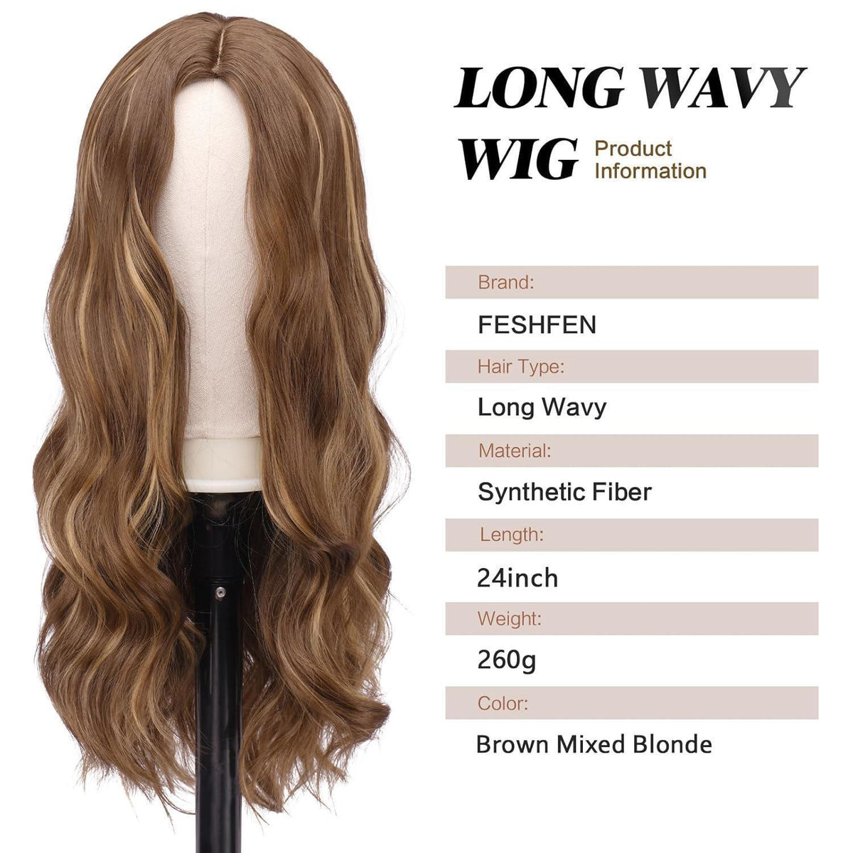 Lange lockige Braun-Blond Perücke 60cm – Natürliche Damen Perücke