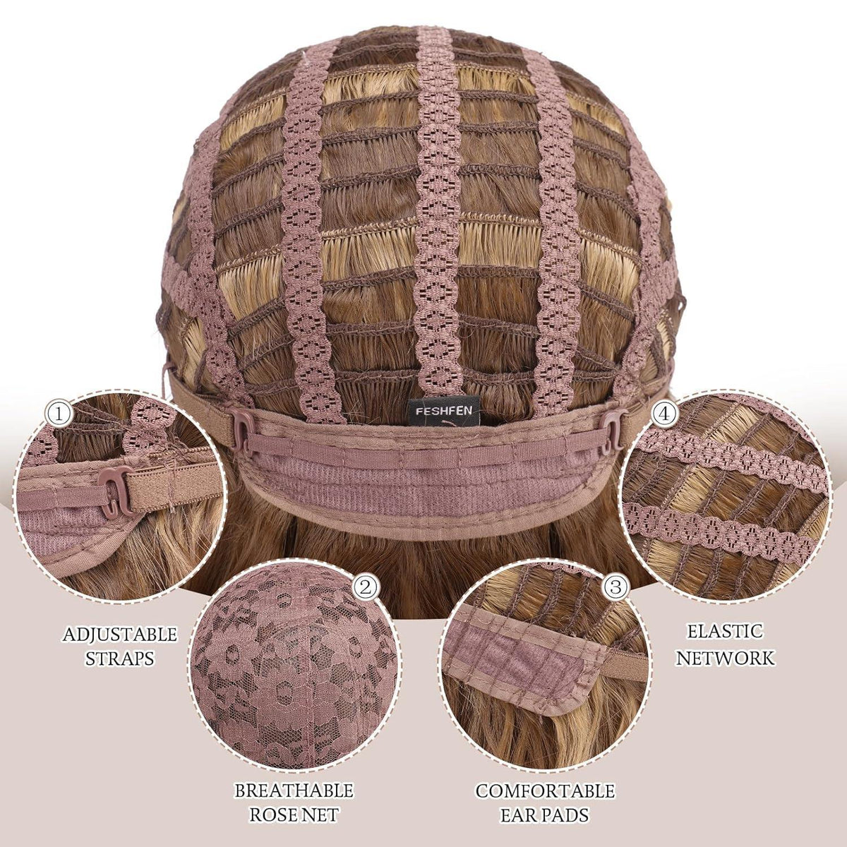 Lange lockige Braun-Blond Perücke 60cm – Natürliche Damen Perücke