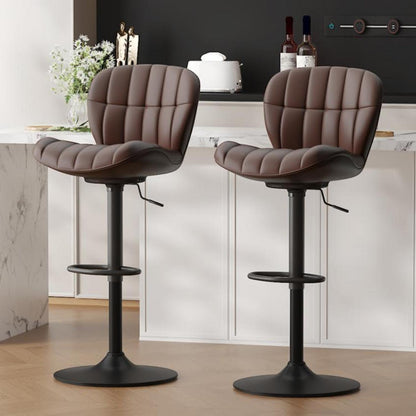 Barhocker Set 2x Höhenverstellbar Braun in Lederoptik