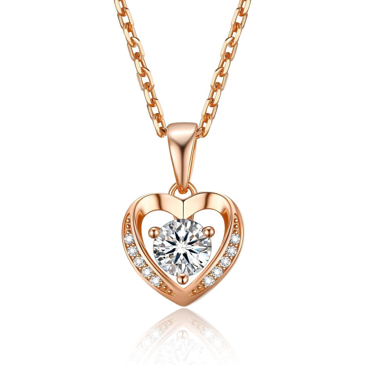 Silberkette Damen Herzanhänger mit 0,5 Karat Moissanite Rosegold