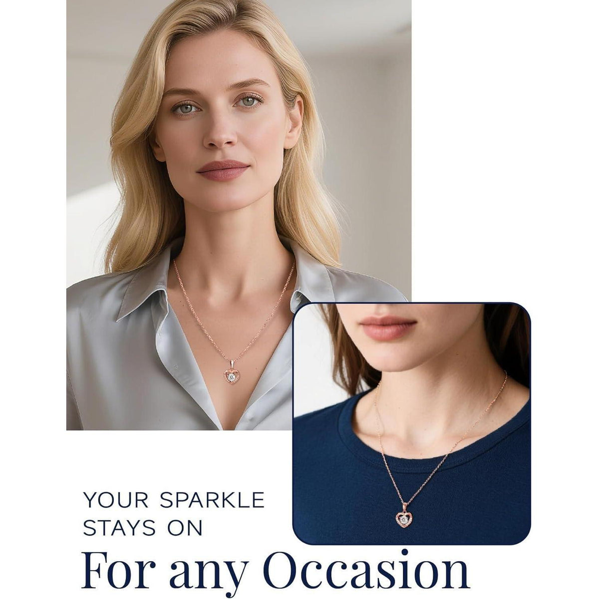 Silberkette Damen Herzanhänger mit 0,5 Karat Moissanite Rosegold