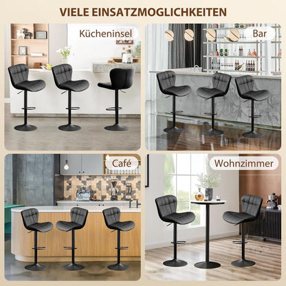Barhocker Set 2x, Höhenverstellbar, Schwarz in Lederoptik