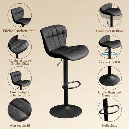 Barhocker Set 2x, Höhenverstellbar, Schwarz in Lederoptik