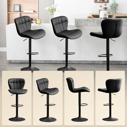 Barhocker Set 2x, Höhenverstellbar, Schwarz in Lederoptik
