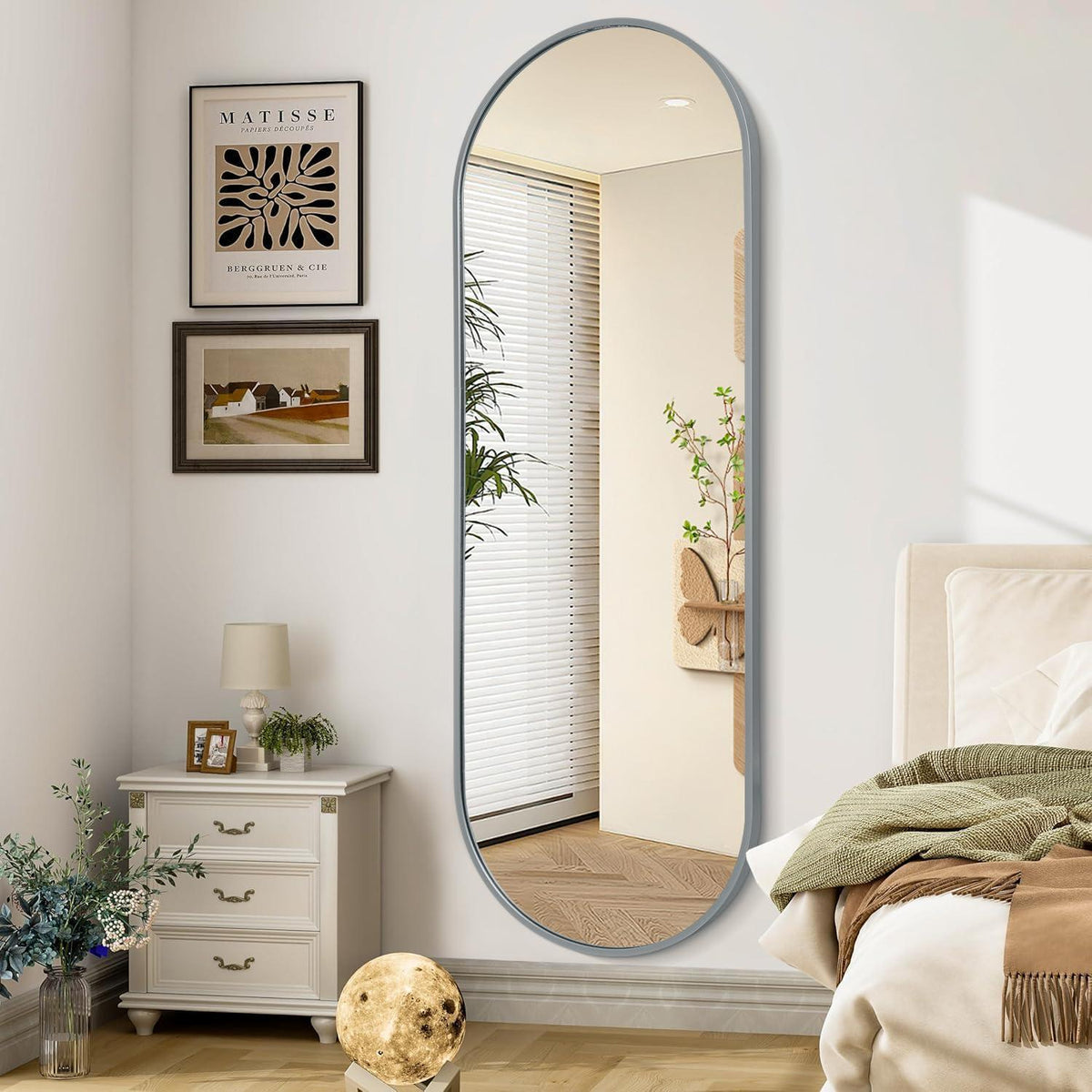 Ovaler Wandspiegel 120x60cm mit Metallrahmen – Grau