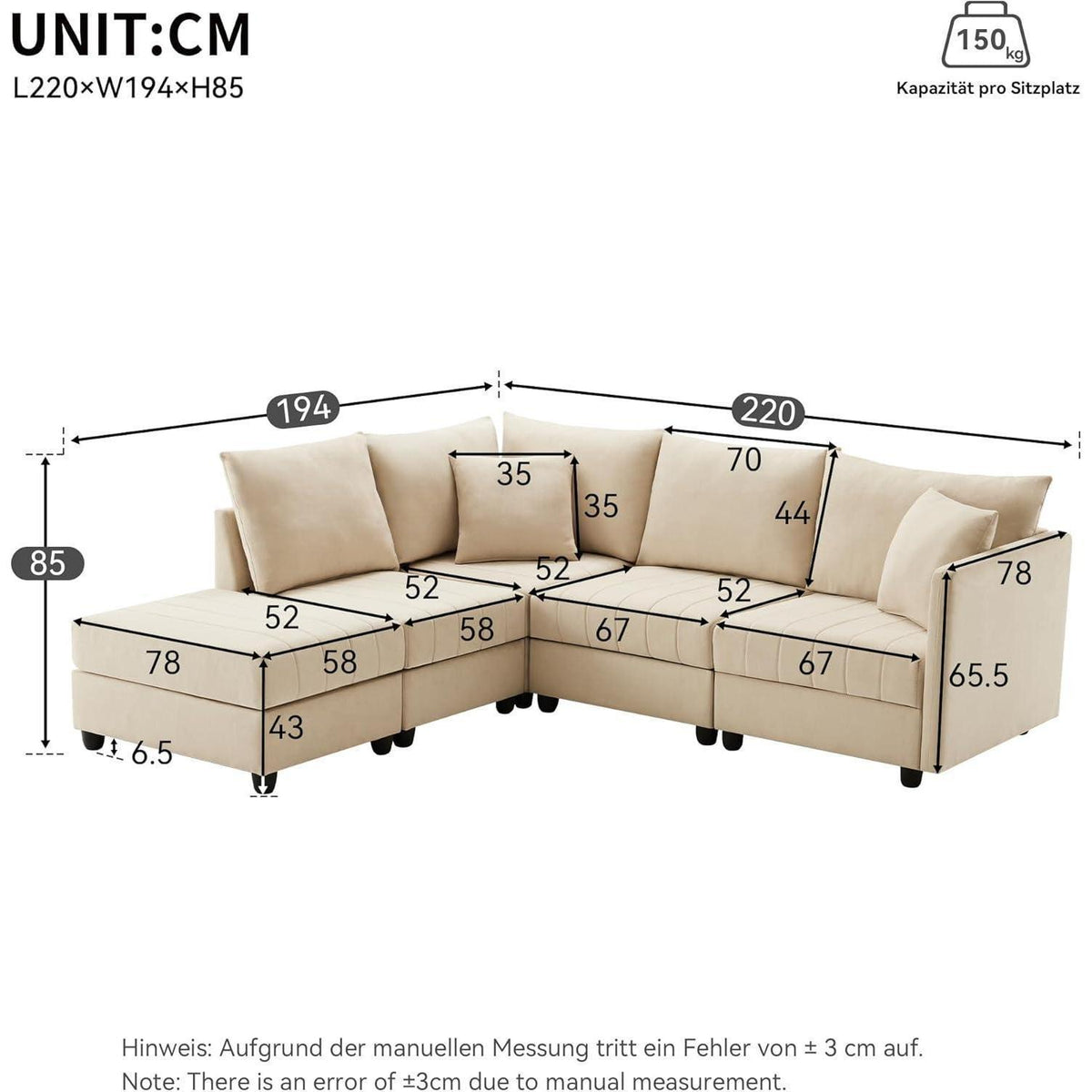 Modernes Ecksofa Zyloyal10 – 5-Sitzer, Modular, Beige