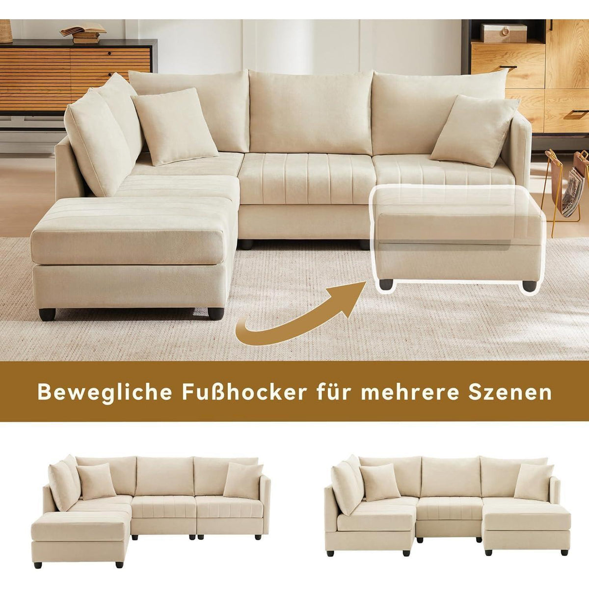 Modernes Ecksofa Zyloyal10 – 5-Sitzer, Modular, Beige