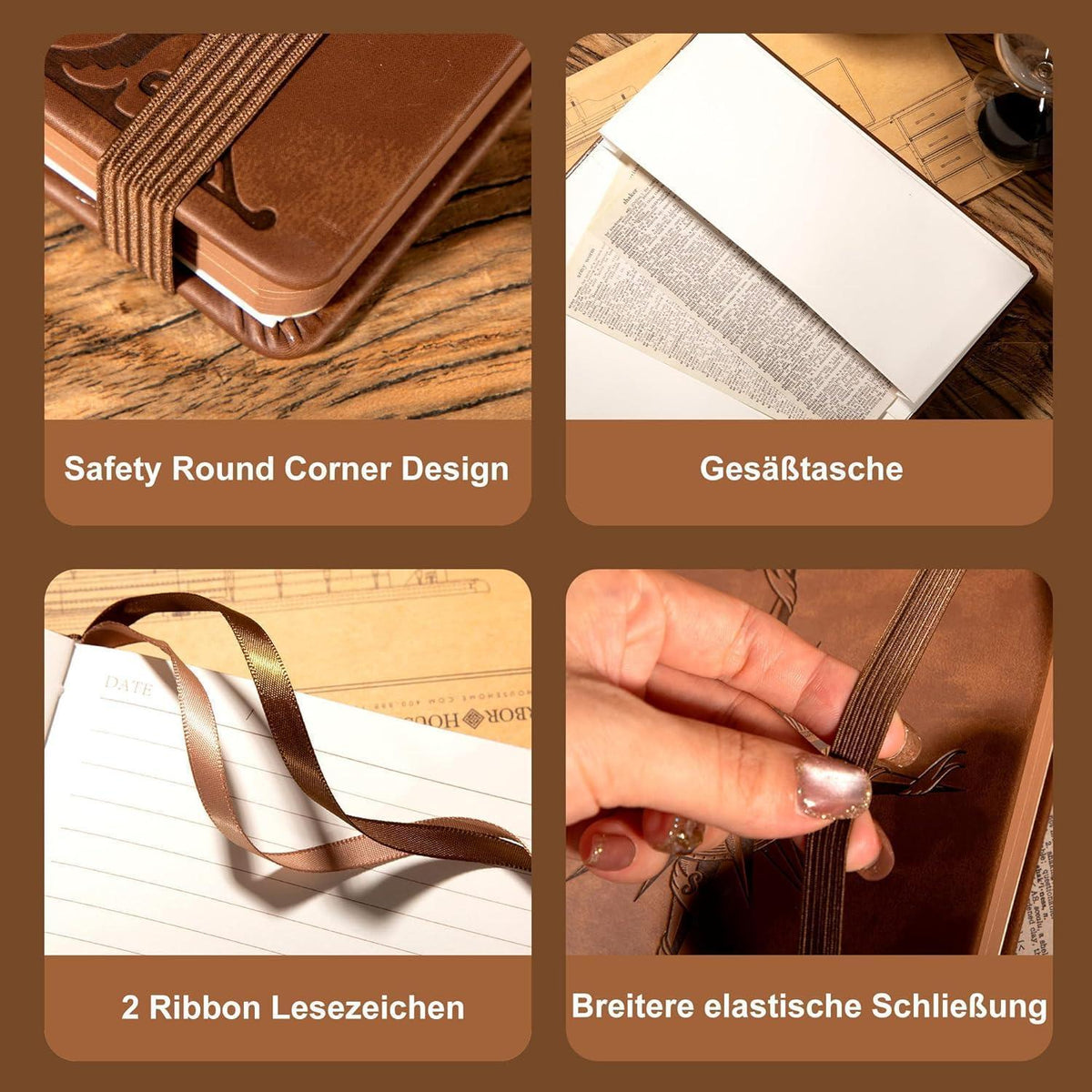 Notizbuch A5 mit Stift – Reisetagebuch & Tagebuch in Lederoptik