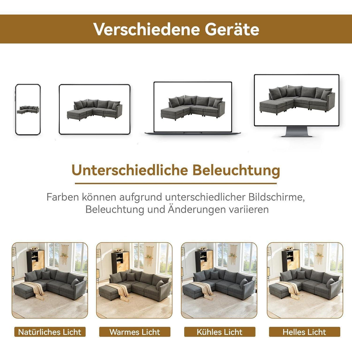 Modernes Ecksofa Zyloyal10 – 5-Sitzer, Modular, Grau