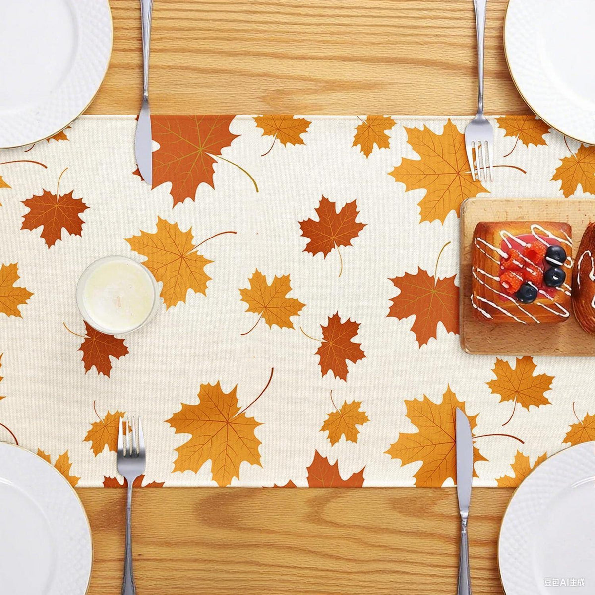 Herbst Tischläufer 40x140cm – Orange Leinen Ahornblatt Design