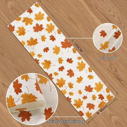 Herbst Tischläufer 40x140cm – Orange Leinen Ahornblatt Design