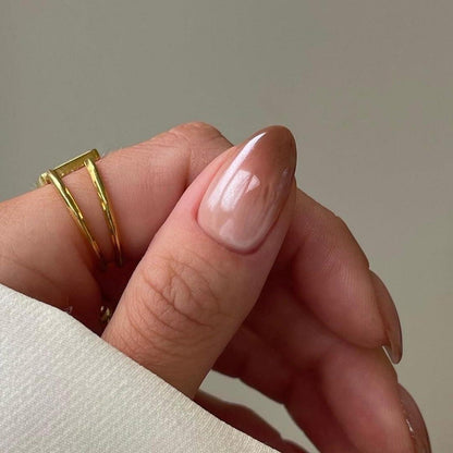 French Nägel Ombré Braun – Kurz Mandel Aufklebenägel Set