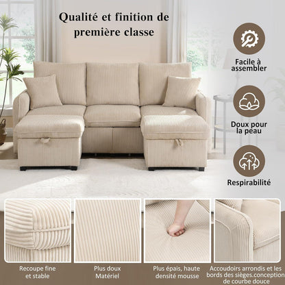 Multifunktionales Ecksofa mit Stauraum & Schlaffunktion (Beige)