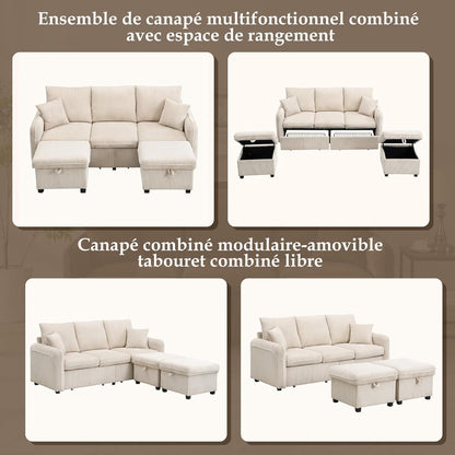 Multifunktionales Ecksofa mit Stauraum & Schlaffunktion (Beige)