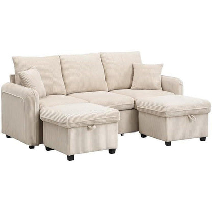 Multifunktionales Ecksofa mit Stauraum & Schlaffunktion (Beige)