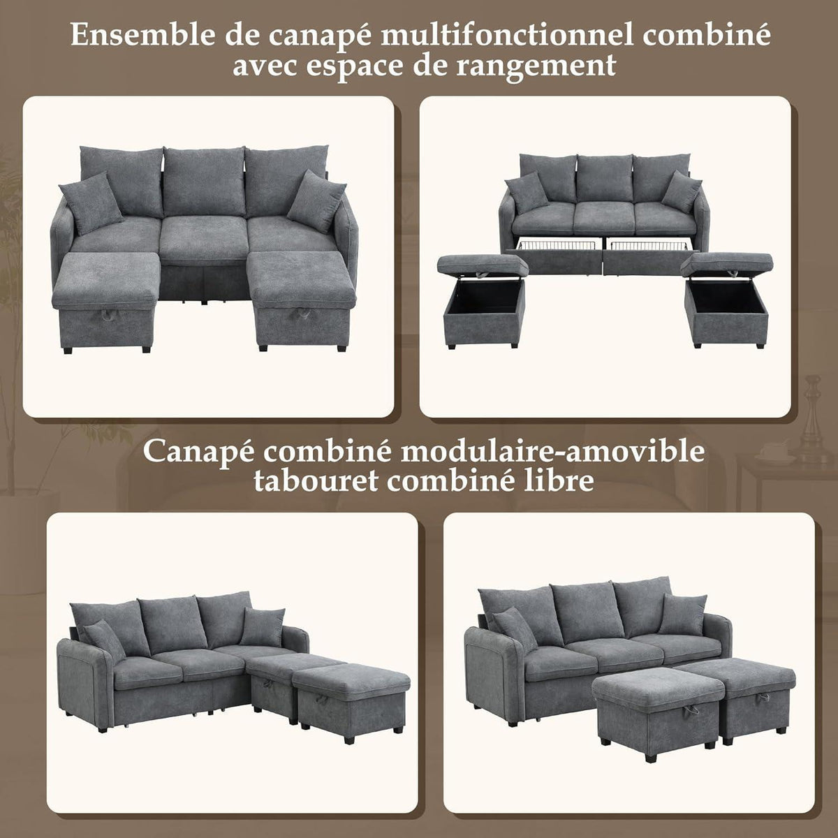 Multifunktionales Ecksofa mit Stauraum & Schlaffunktion – Dunkelgrau