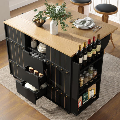 Kücheninsel mit ausziehbarer Arbeitsplatte & Stauraum Schwarz