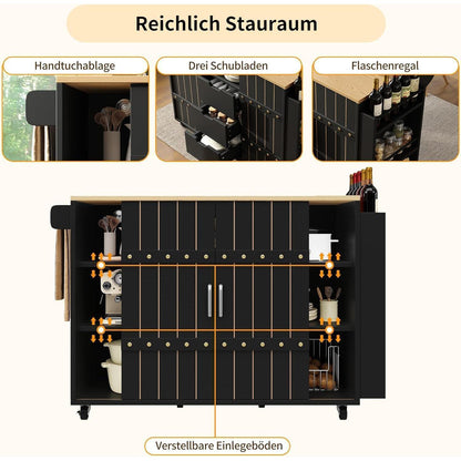 Kücheninsel mit ausziehbarer Arbeitsplatte & Stauraum Schwarz