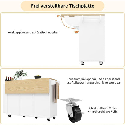 Kücheninsel mit ausziehbarer Arbeitsplatte & Stauraum Weiß