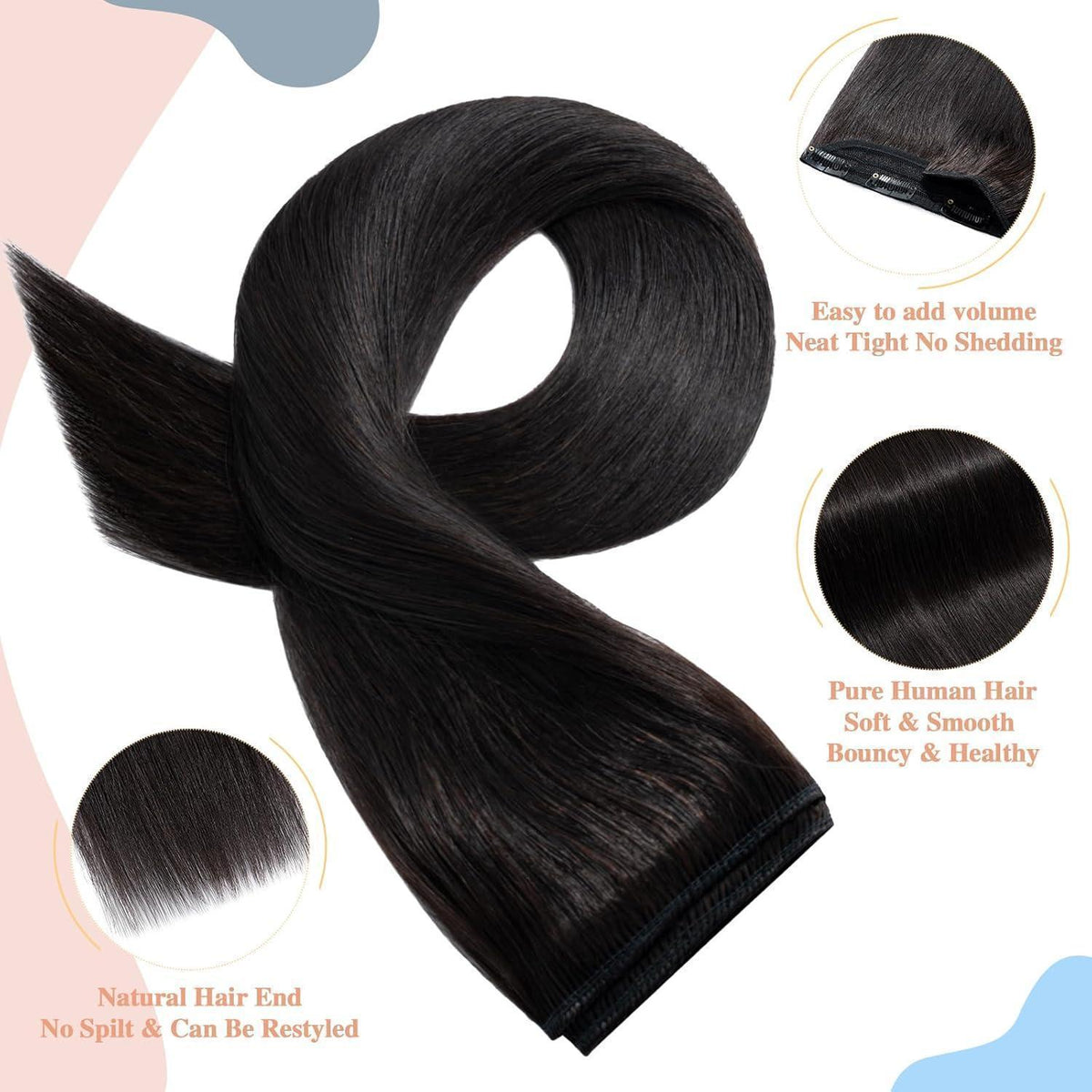 Echthaar Clip-in Extension Schwarz 55cm – Volumenset